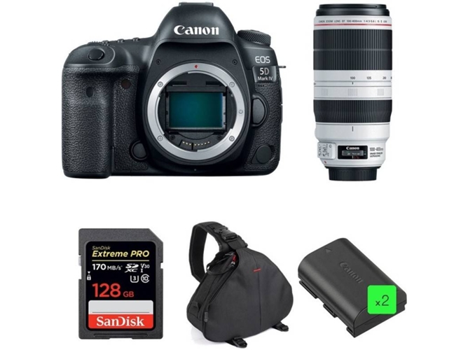 Kit Cámara Reflex CANON EOS 5D Mark IV + EF 100-400mm f4.5-5.6L IS II USM + SanDisk 128GB SDXC 170 MB/s + 2 LP-E6N + Bolsa