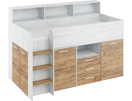 Litera con Escritorio BIM MUEBLES NEO L Blanco y Marrón (Medidas colchón: 80x200 cm)