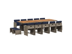 Maison Exclusive - Conjunto De Comedor De Jardín De 15 Piezas Con Cojines, Poliratán Gris