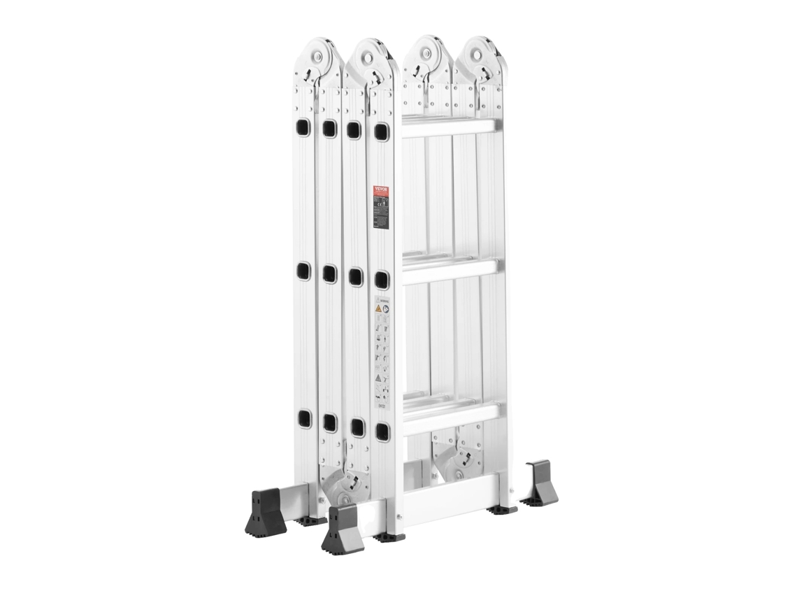 Escalera plegable multiusos, capacidad de carga de 150 kg, diseño ajustable de 3 peldaños, color plata, plata, 4 peldaños