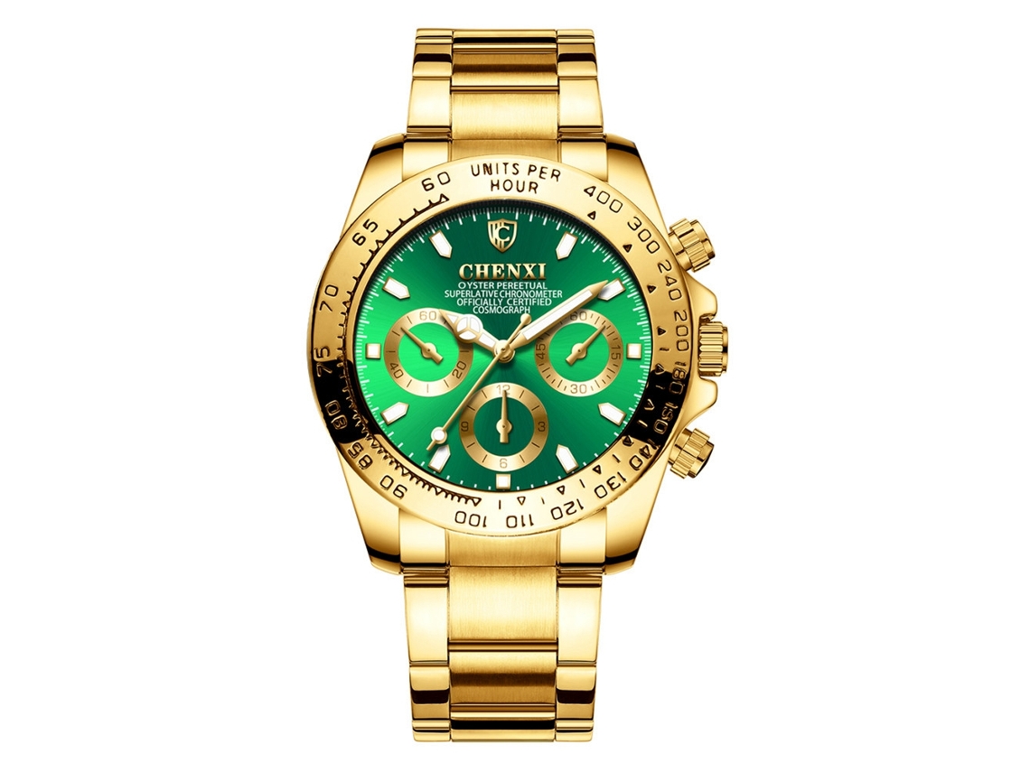 Reloj De Pulsera De Cuarzo Para Hombre, Con Baño De Oro Y Resistencia Al Agua (esfera Verde).