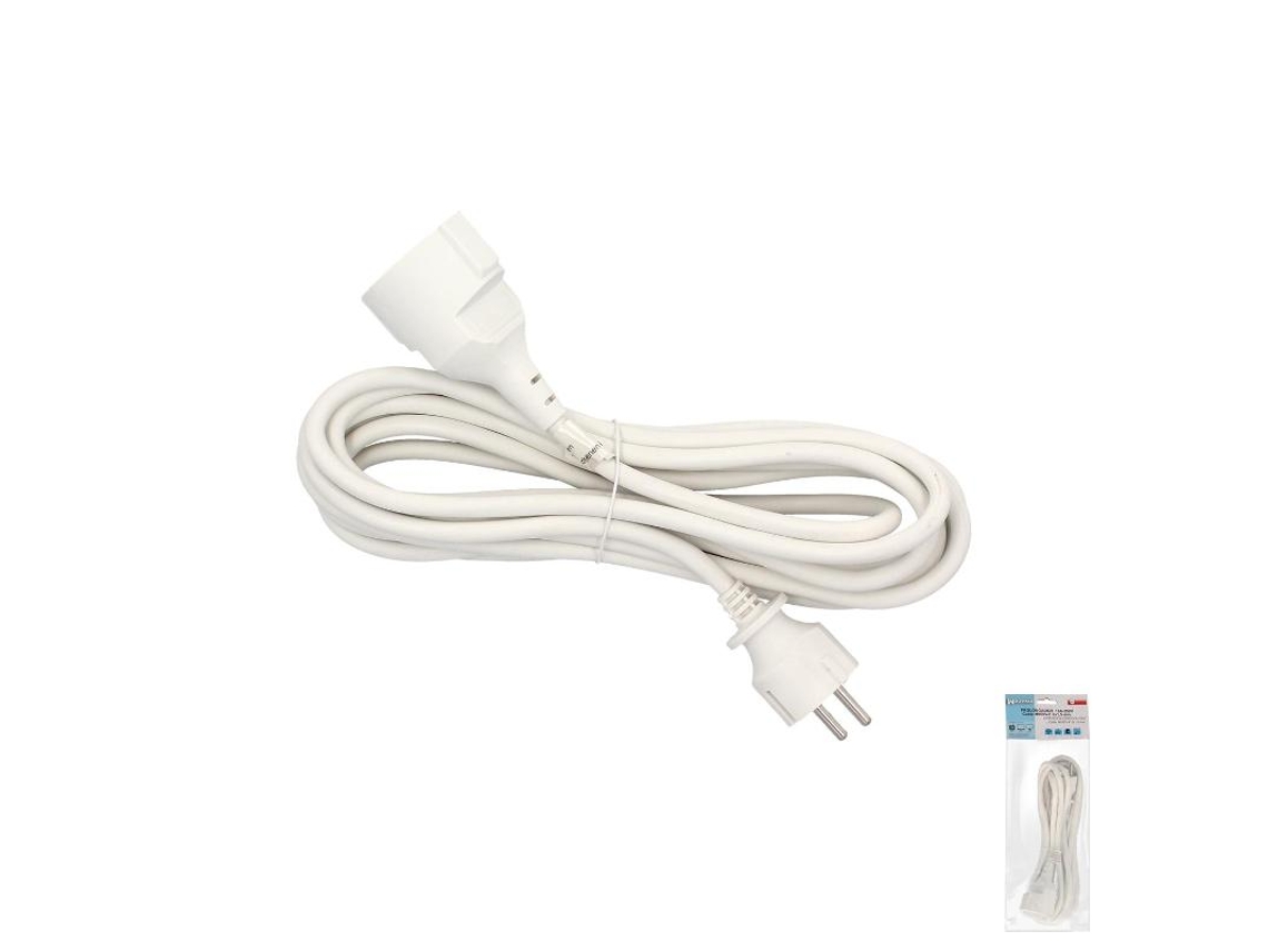 Prolongador cable electrico 5 metros. alargadera 16 a. 3500 w. conexión sucko 3 polos + tierra. color blanco