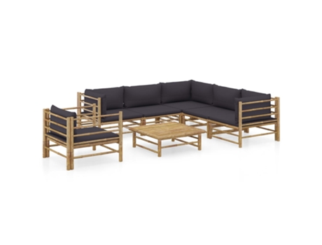 MAISON EXCLUSIVE Set de muebles de jardín 7 piezas bambú con cojines gris oscuro