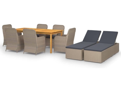 Conjunto 9 de comedor para jardín VIDAXL marrón