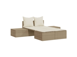Chaise longue doble con cojines de mimbre, beige, EXCLUSIVA DE LA CASA