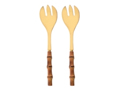 Conjunto de Talheres para Duas Pessoas , Feito de Aço Inoxidável 304, Madeira e Bambu. MDUG (2 Garfos Dourados)