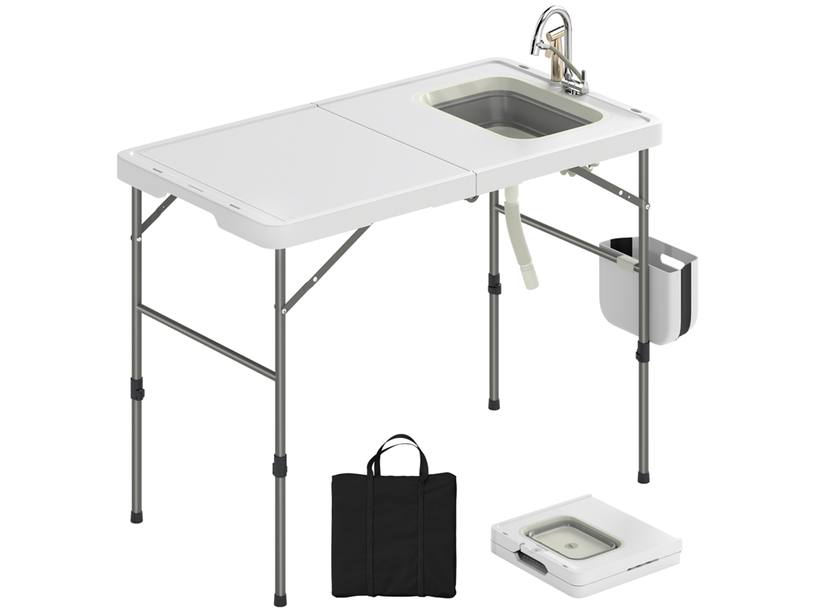Mesa Plegable Para Limpiar Pescado Con Altura Regulable, Fregadero, Grifo, Manguera Y Cesta.