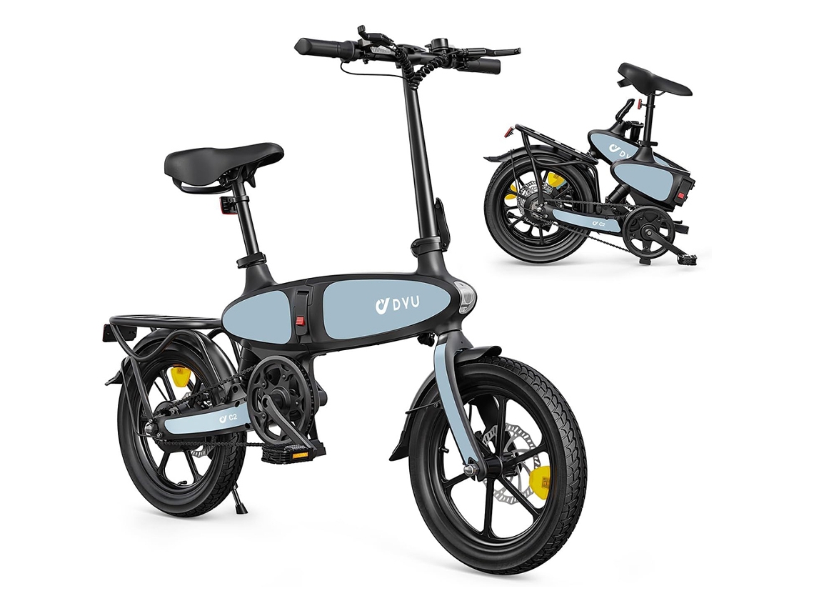 Bicicleta eléctrica Dyu C2, bicicleta eléctrica plegable C2 de 16 pulgadas con motor de 250 W y batería de 48 VE y 7,5 Ah.