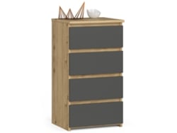 Cómoda Akord Cl4 Roble Artisan 40 Cm 4 Cajones Frente En Color Grafito Gris 40x35x74 Cm