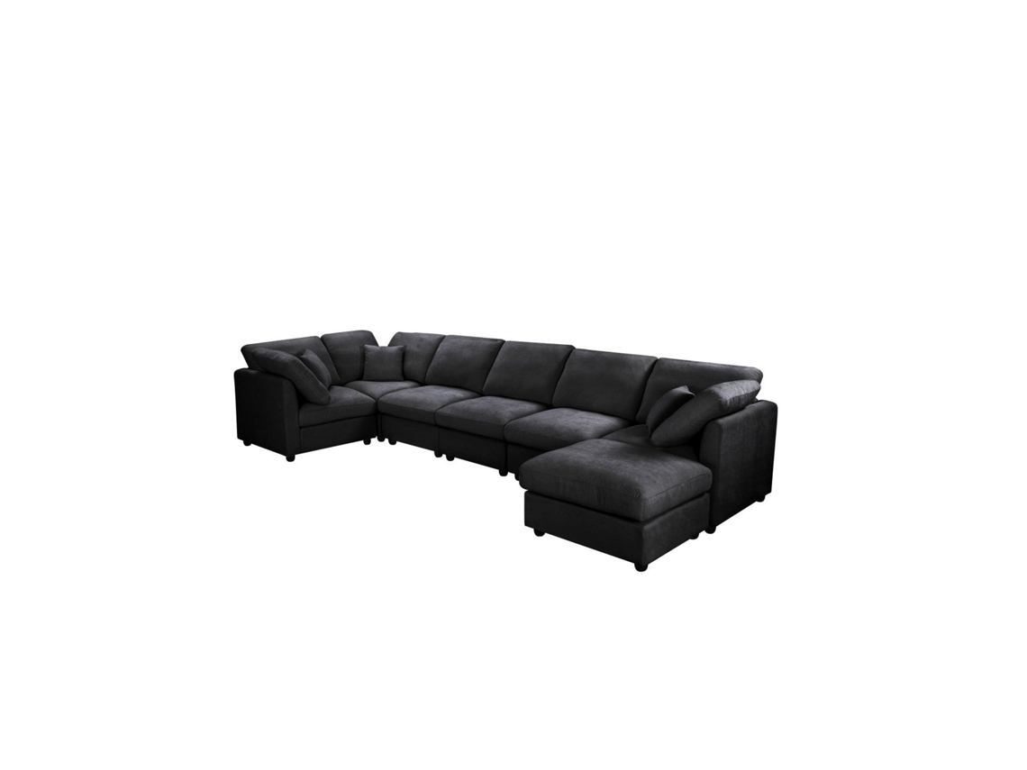 Sofá multipersona de chenilla negro 2213 con cojines de espuma y brazos cuadrados, negro YHL