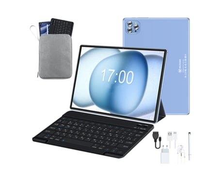 WUXIAN V62 Tablet + Teclado Bluetooth + Funda de Piel + Auriculares + Bolsa Plana (10.1''- 64GB- 4GB RAM -GPS- WiFi-4G - azul)