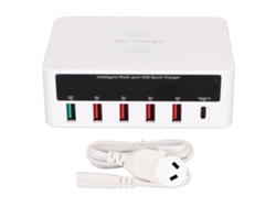Estação De Carregamento Rápido Usb Sem Fio Multi Portas 6 Portas 50w Qc3.0 Plug Au 100‑240v
