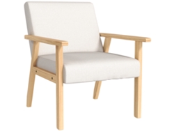 Sillón Comedor Lino Reposabrazos Madera Maciza Crema