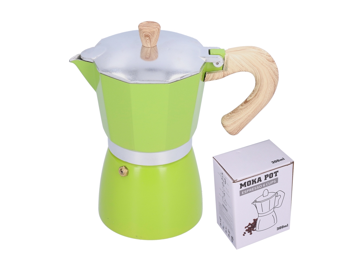 Cafetera moka de 300 ml para horno de gas, etanol o eléctrico, color verde