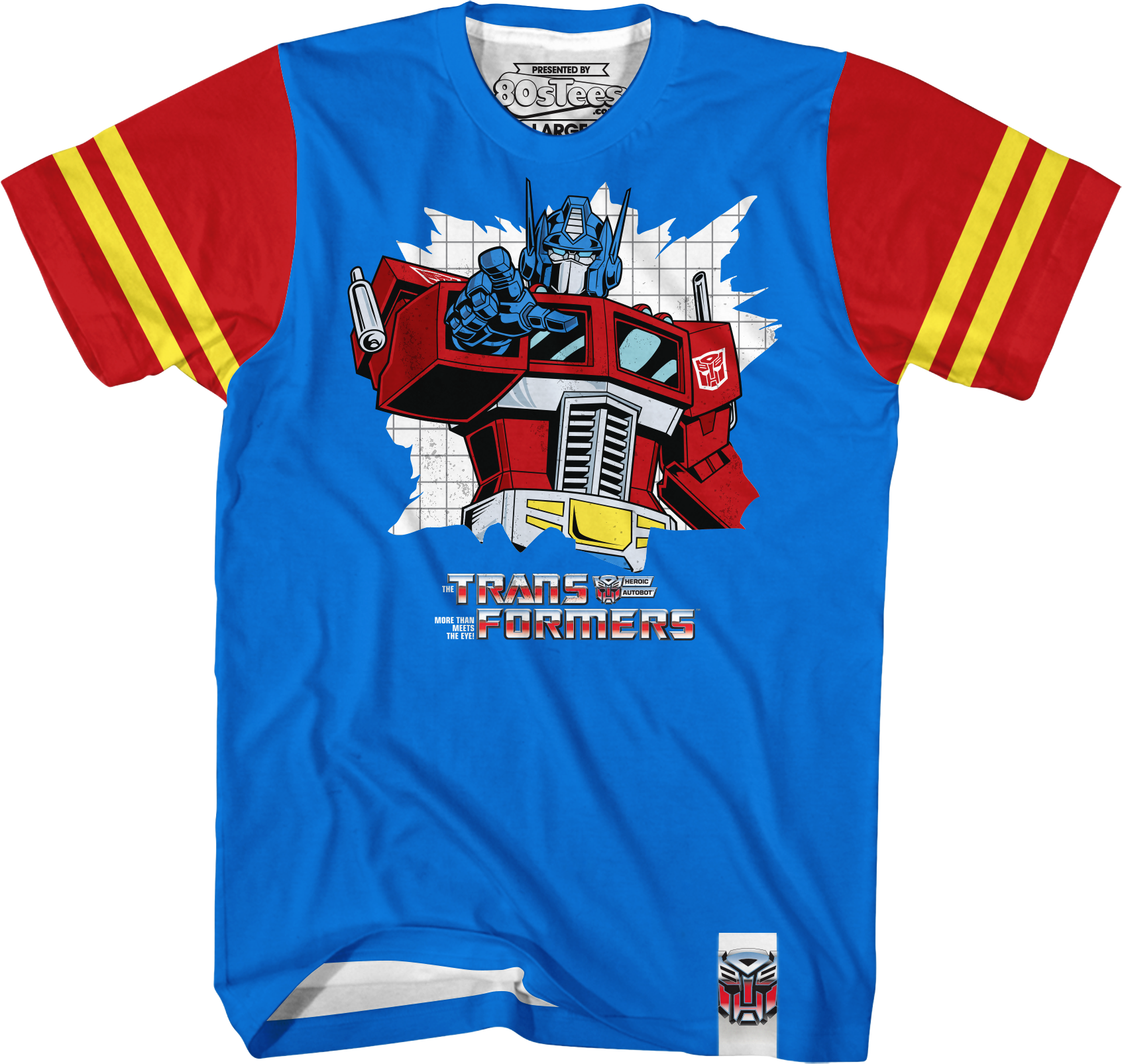 Camisetas Unisex DEEPSTONE Optimus Prime Vintage Striped Sleeve Transformers Azul real (M)