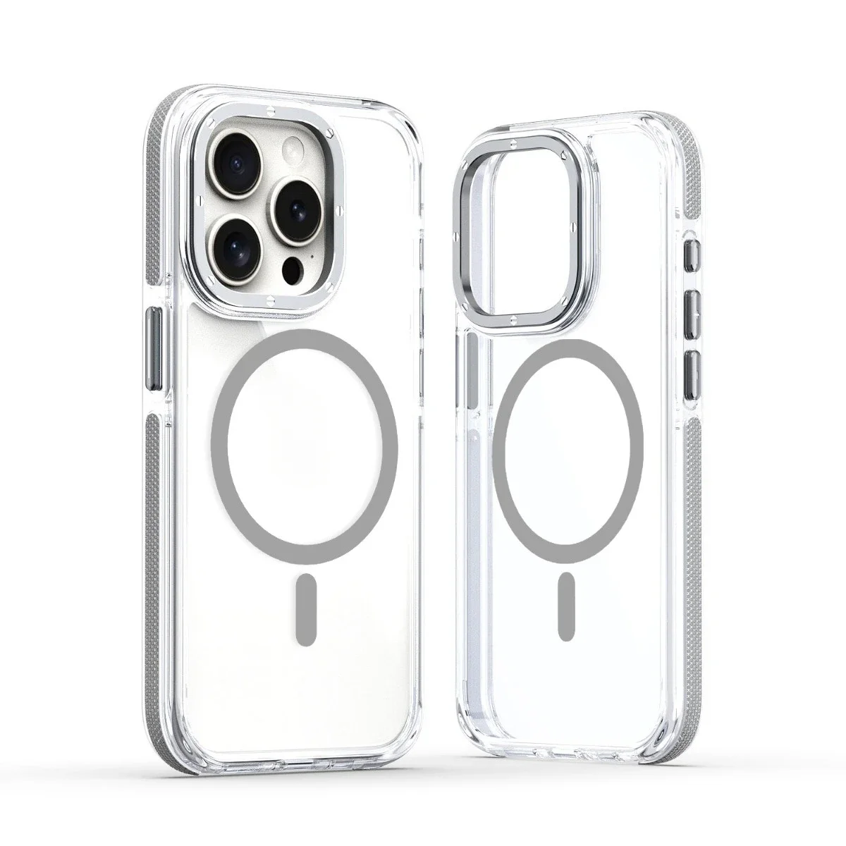 (iphone 15 Pro Max, Gris) Funda Protectora Magnética Transparente Para Iphone, Compatible Con Carga Inalámbrica Magsafe.