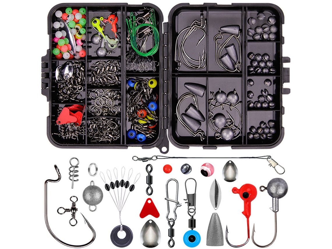 Kit de señuelos de pesca de 257 piezas, duradero, con caja negra.