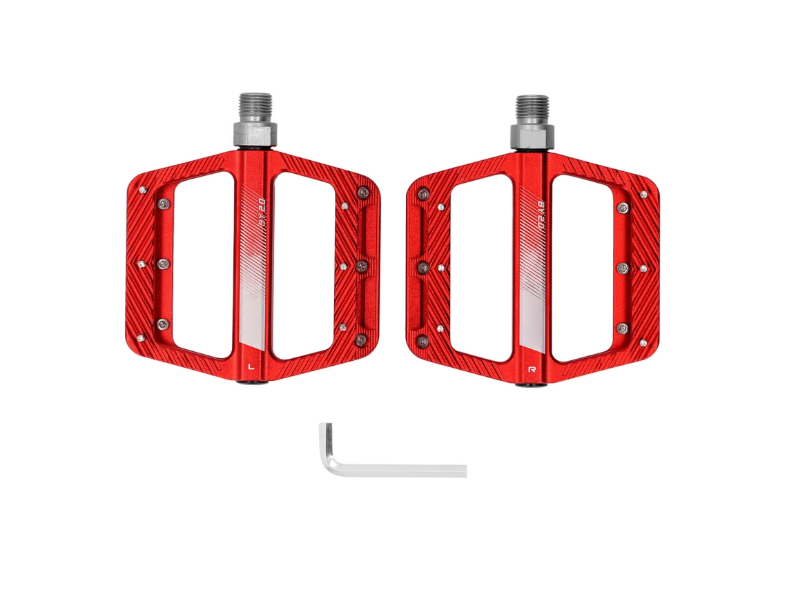 2026-pedales De Bicicleta De Aleación De Aluminio Ligeros Antideslizantes Amplios Universales Para Ciclismo Rojo