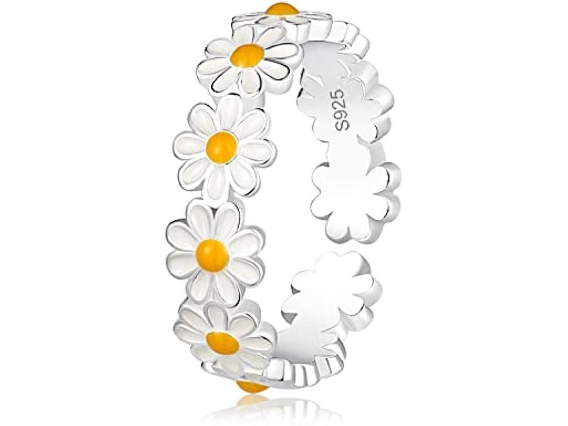 Anillo De Margarita Pequeño De Plata Esterlina 925 Ajustable Para Mujer Diario Delicado
