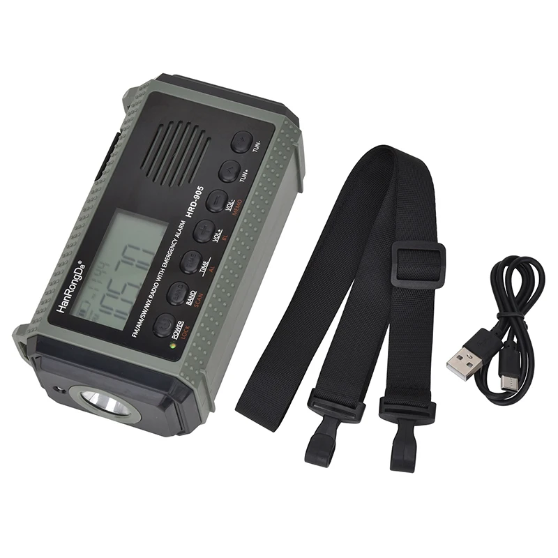 Radio De Emergencia Solar De 10 000 Mah (verde Oscuro), Con Manivela, Recargable Por Usb, Radio Fm/am/sw/wx Y Linterna Led.