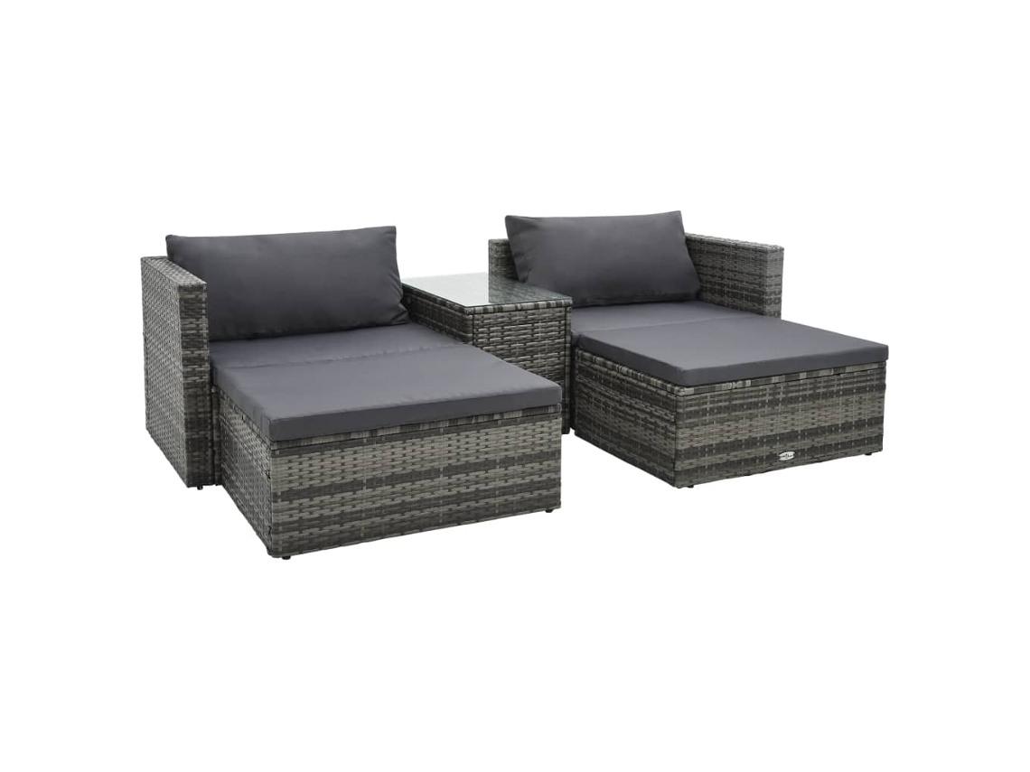 Conjunto de jardín de 5 piezas DKD Home Decor con cojines de mimbre gris