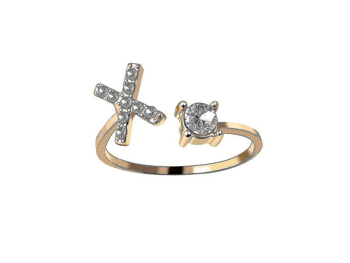 2026-anillo Ajustable De Metal Dorado Con Letras A-z, Iniciales De Nombre Con Cristales Para Mujeres Y Niñas