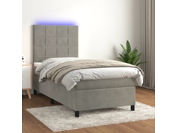 Cama Box Spring Colchón Y Led Terciopelo Gris Claro 90x190 Cm