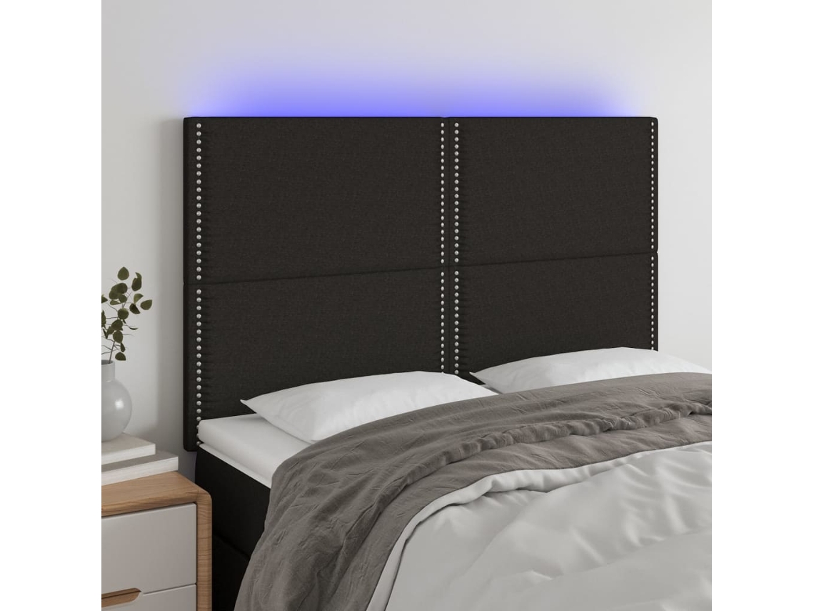 Cabecero Con Luces Led Tela Negro 144x5x118/128 Cm
