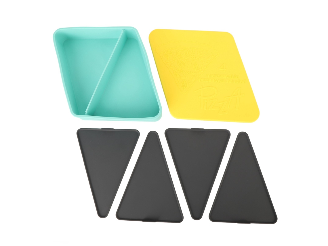 Caja De Almacenamiento De Pizza Reutilizable De Silicona Con Calefacción, Con 4 Bandejas, Color Verde Menta Con Tapa Amarilla.