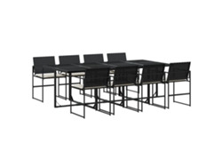 Conjunto 9 de comedor de jardín VIDAXL y cojines ratán sintético negro