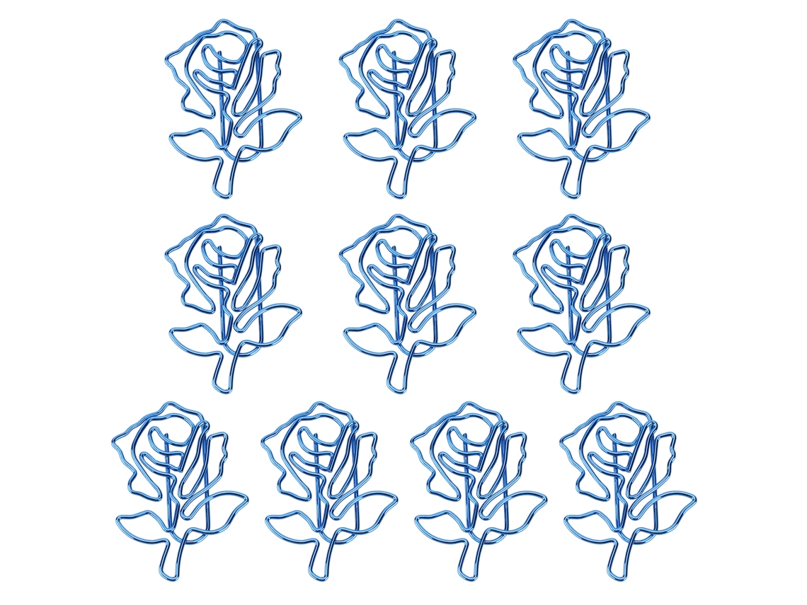 10 Pcs Clips De Papel En Forma De Rosa Azul Metal Para Marcadores Cuadernos Agenda Libros