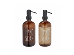 Dispensador De Sabonete Em Vidro Relaxdays, 2 Unidades, Bomba De Aço Inox, Recarregável, 500 Ml, Castanho