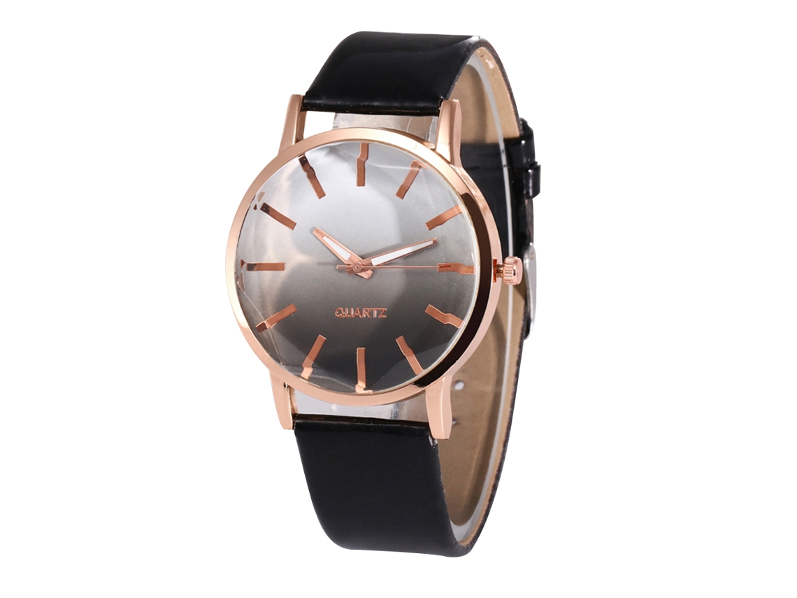Reloj De Pulsera Con Correa De Piel Sintética, Aleación Moderna, Cuarzo Analógico, Negro.