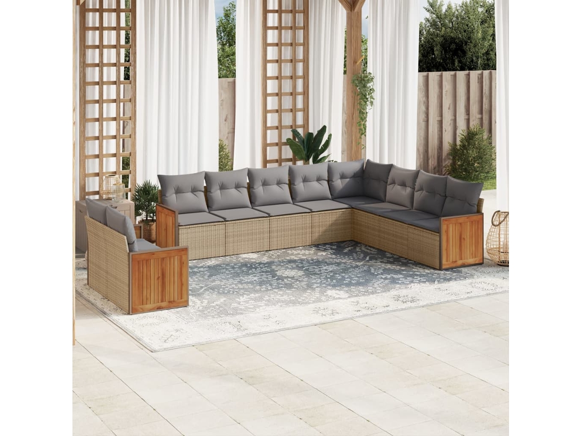 Conjunto de 10 sofás de jardín con cojines de mimbre beige de DKD Home Decor