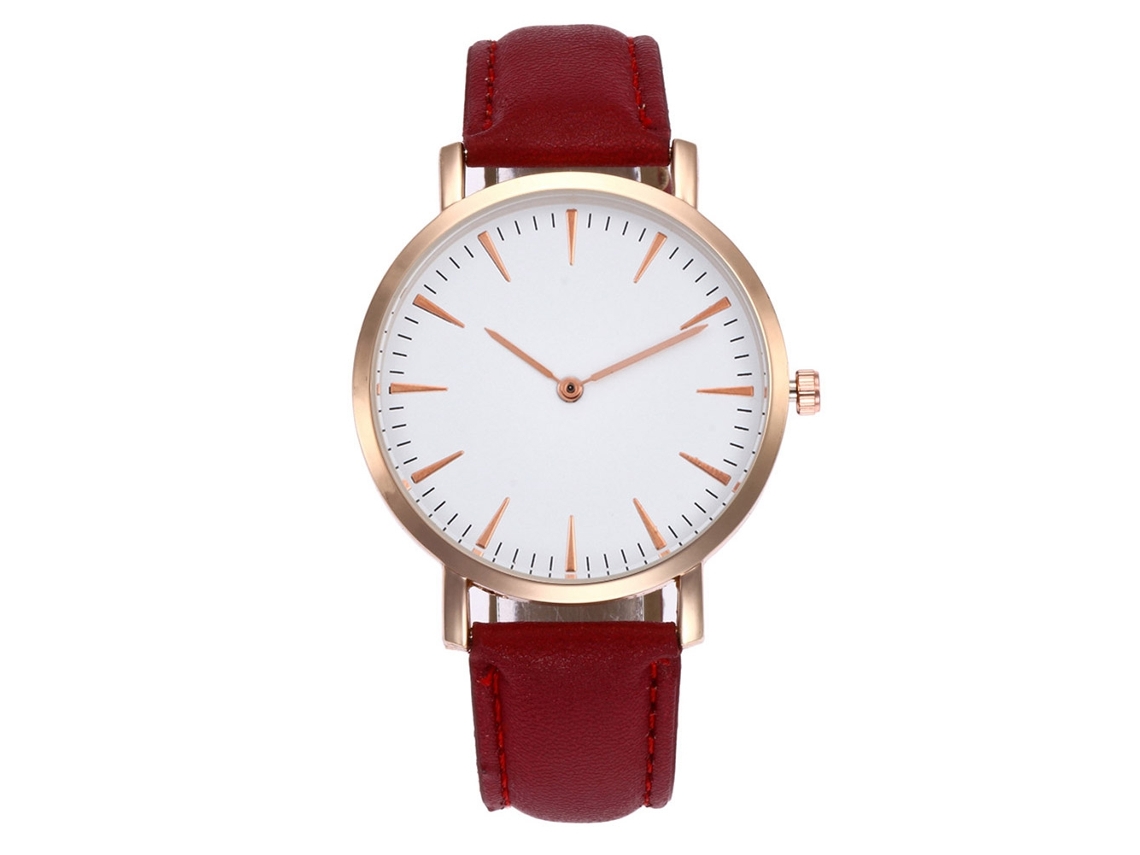 Reloj De Cuarzo Con Correa De Cuero Simple Y Moderno Para Decoración (rojo)