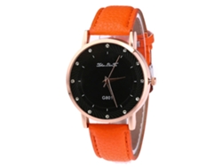 Reloj De Pulsera Unisex De Cuarzo Con Correa De Piel Sintética Y Diamantes De Imitación Naranjas.