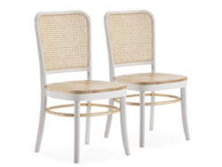 Conjunto de 2 Cadeiras Vesta Cor Branco/Carvalho Madeira Sólida e Rattan Natural VS VENTA-STOCK 45 x 51 x 88