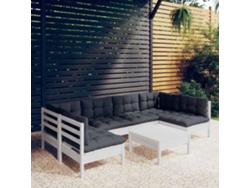 Conjunto de jardín DKD Home Decor de 7 piezas con cojines de pino macizo blanco