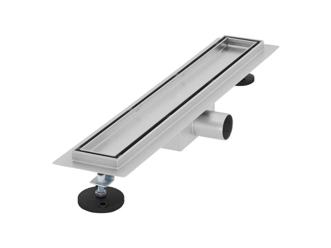 Canal de ducha de acero inoxidable alicatable de 50 cm y sifón Juego completo Plata Plana LUXEBATH