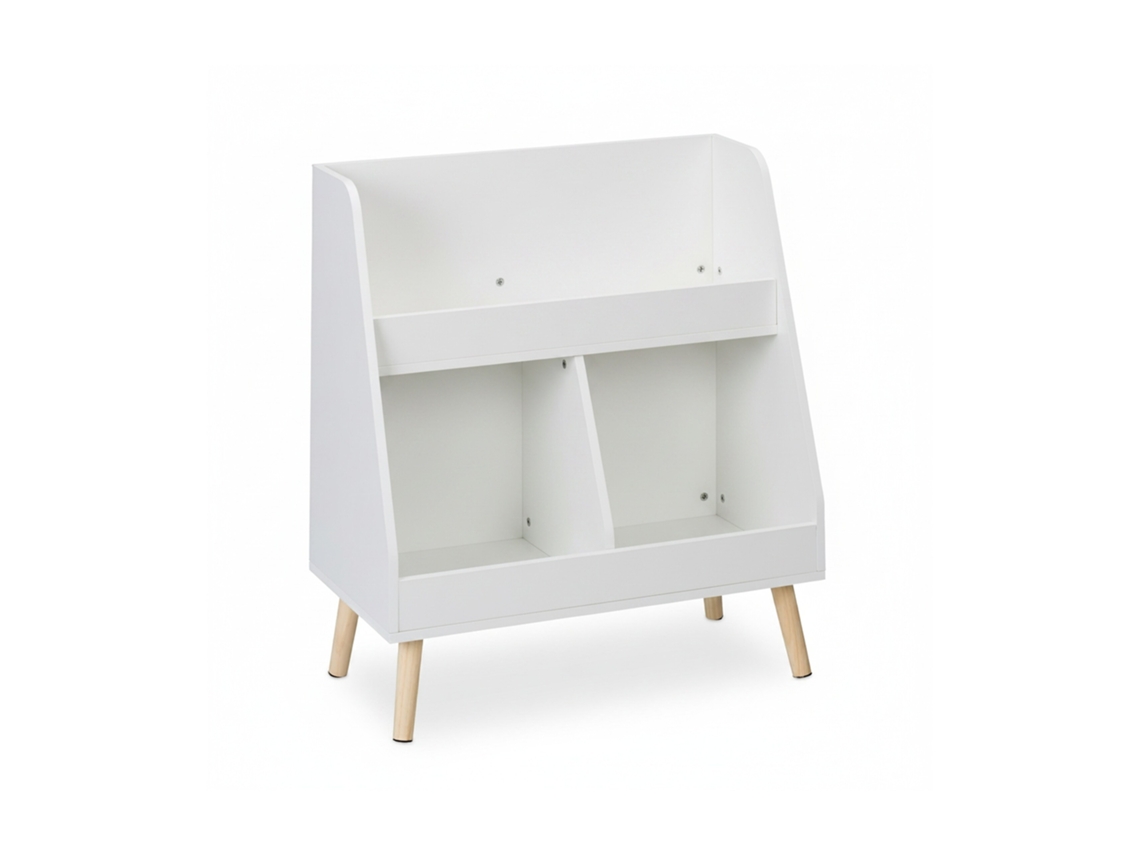 Prateleira Infantil Relaxdays, Axlxp: 66 X 60 X 30 Cm, 5 Compartimentos, Mdf, Pernas De Madeira, Branco/natural