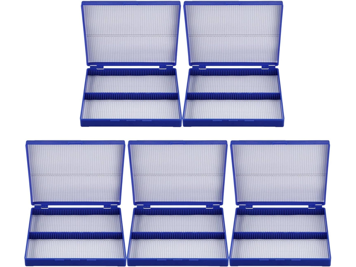 Caja Para Microscopio De Plástico Azul Real 5x Con 100 Portaobjetos.