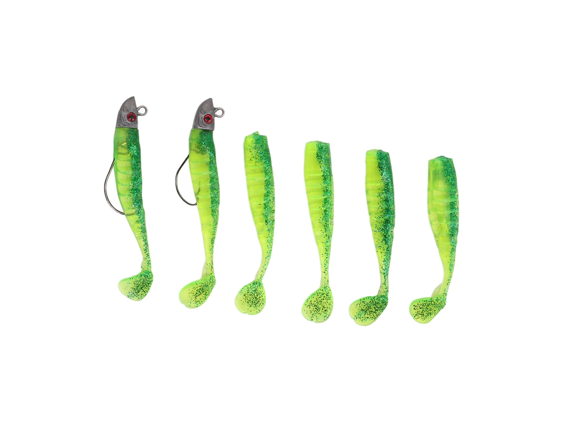 Cebo Artificial 6 Piezas De Silicona Blanda Con Aceite, Verde, Ojos 3d, Señuelos De Pesca Realistas