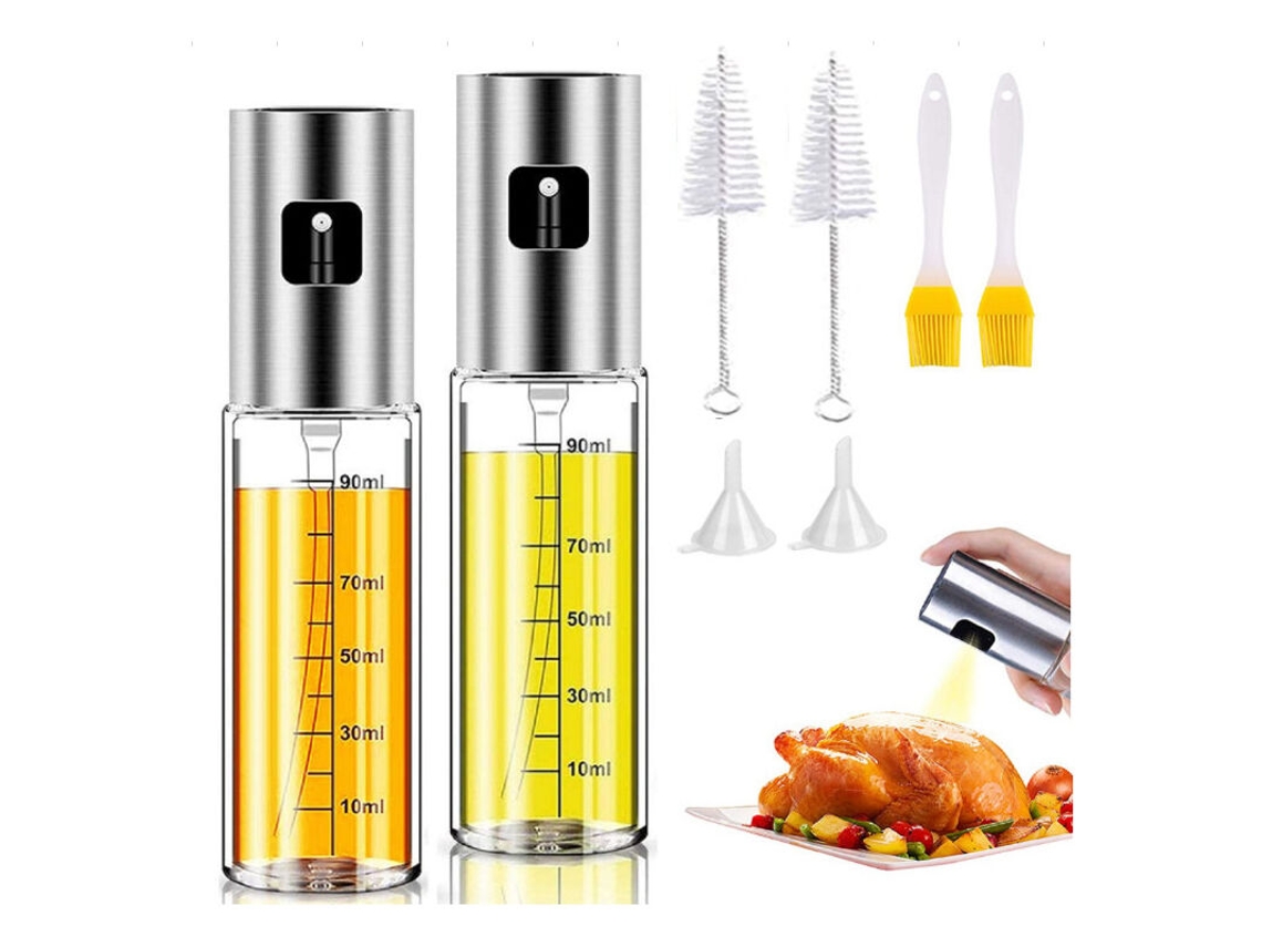 Juego de pulverizador de aceite, cerdas de nailon en forma de abanico y mango de alambre de acero inoxidable para una limpieza eficiente, ideal para la creatividad culinaria.
