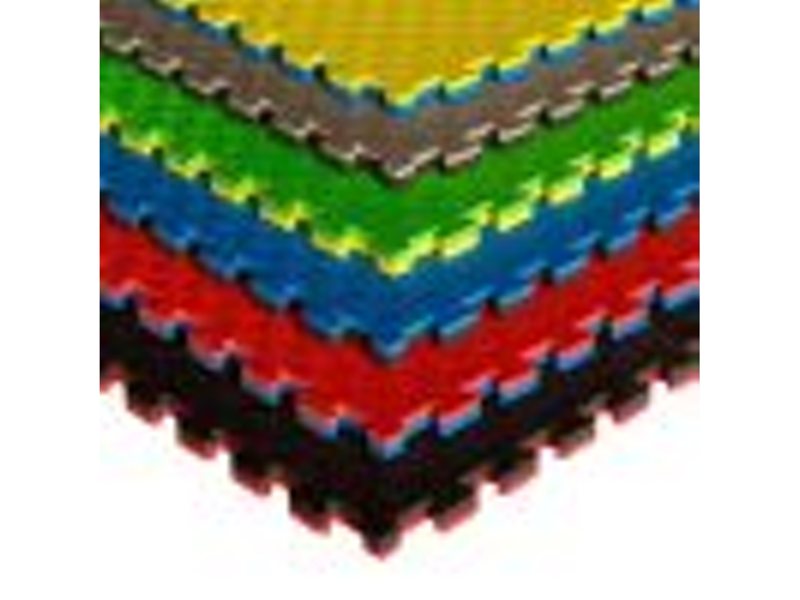 Tatami Puzzle 9 PIEZAS (9m² ) Esterilla Goma Espuma Tatami Suelo para Gimnasio Ideal Artes Marciales 1m x 1m x 2,5cm Superficie 5 líneas Amarillo/Azul