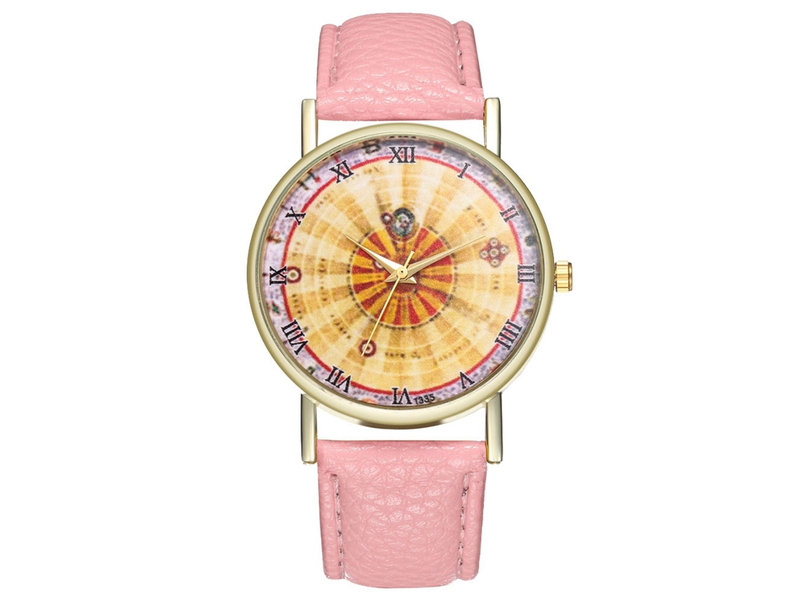 Reloj De Cuarzo Unisex Con Correa De Cuero Pu Dial Romanos Rosa Zhoulianfa