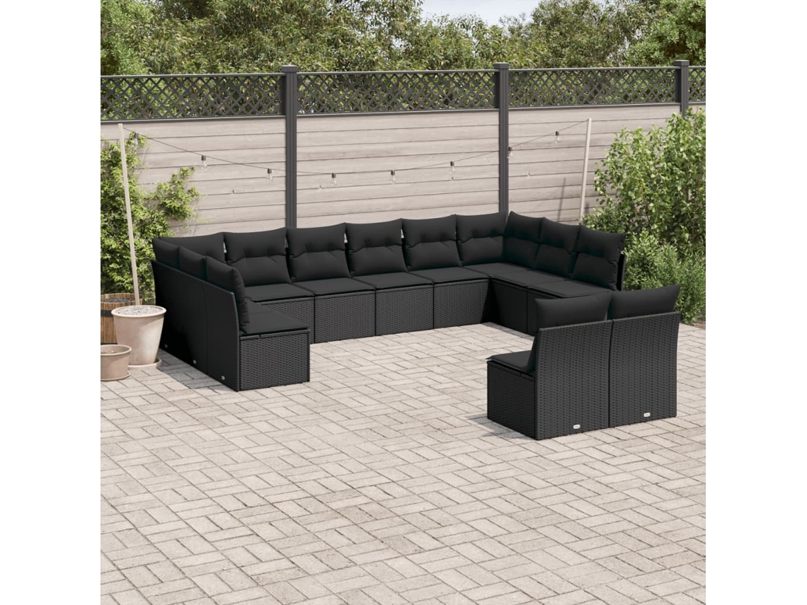 Conjunto de sofá de jardín de 12 piezas con cojines en mimbre sintético negro de DKD Home Decor