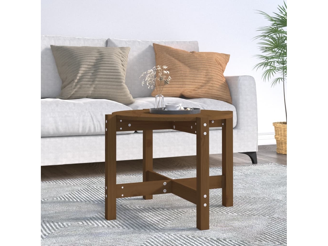 Mesa de Centro de Apoyo Ø 62,5X45 cm Madera de Pino Macizo Castaño-Miel