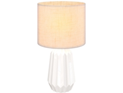 Lámpara de mesa retro con base de cerámica y pantalla de lino, 40W, para dormitorio, color blanco y beige.