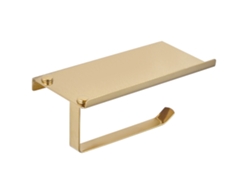 Soporte de papel higiénico de acero inoxidable dorado para montaje en pared, ideal para el baño.