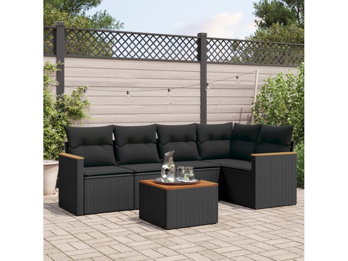 Conjunto de sofás de jardín de 6 piezas DKD Home Decor con cojines de mimbre negros